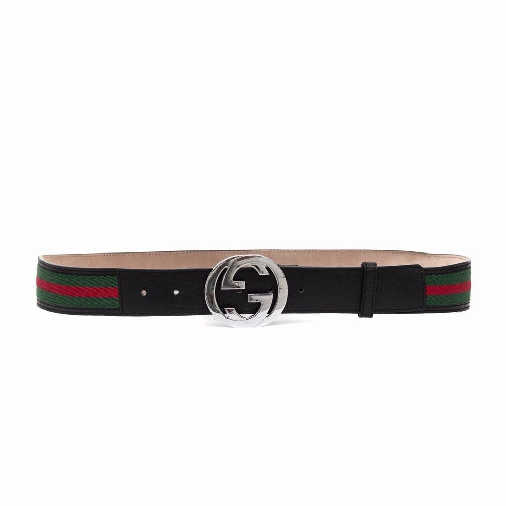 550$ Gucci 114984 Web Green Red Leather Interlocking G Buckle Belt 105/42